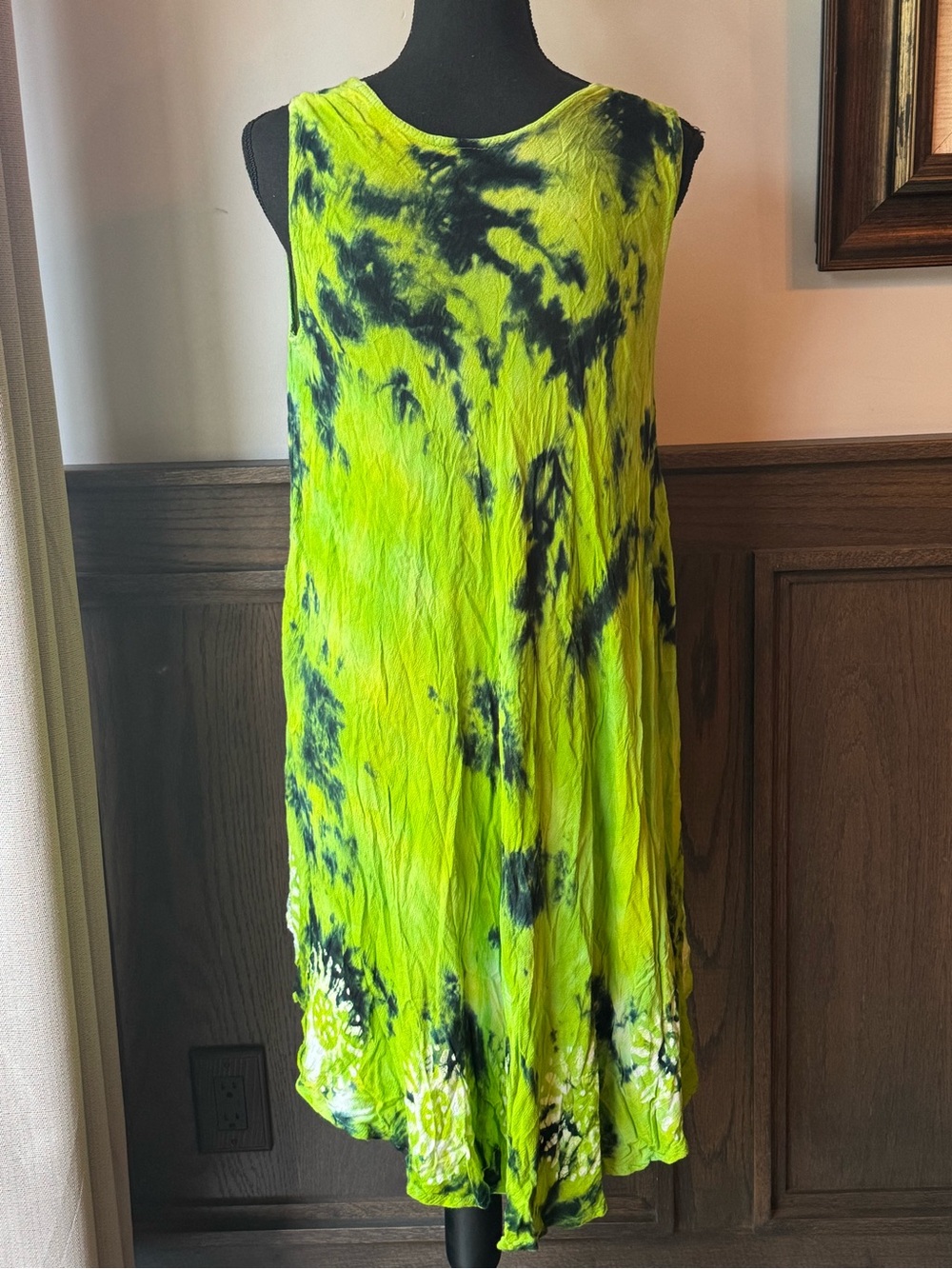 Bright Lime Tie-Dye Asymmetrical Sleeveless Dress - Picture 5 of 8
